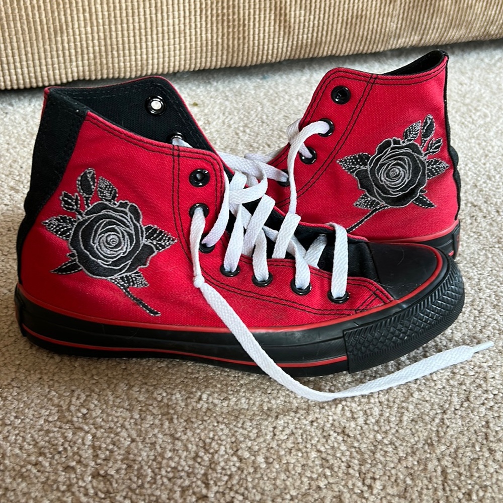 Converse All Star red with black roses women’s size 5.5